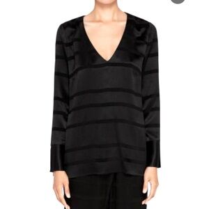 TED BAKER ‘Ted Says Relax’ Genina Tonal Stripe V-Neck Satin Top in Black (NWT)